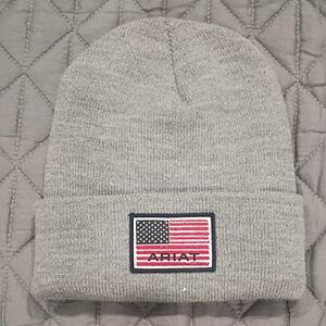 Ariat Light Gray Beanie with Flag Patch
